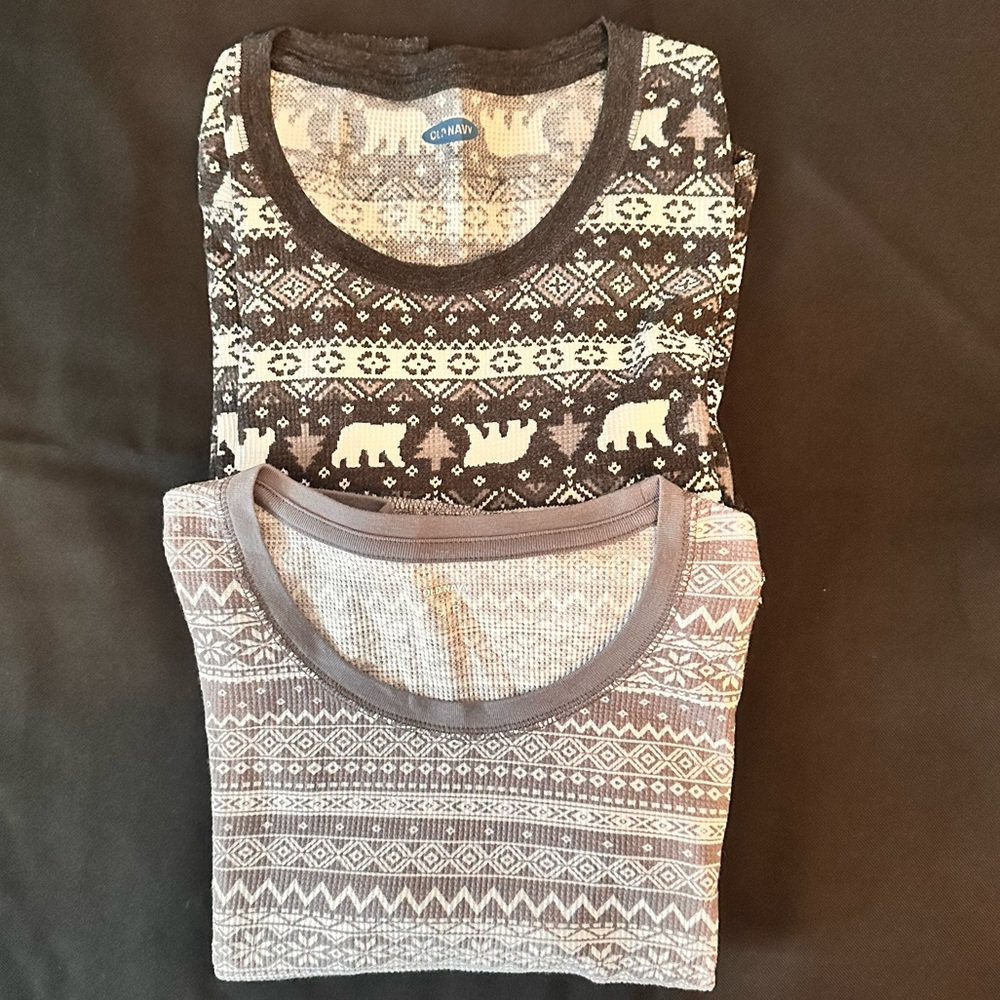 Old Navy Printed Thermal-Knit Long-Sleeve Pajama Tops (Bundle)